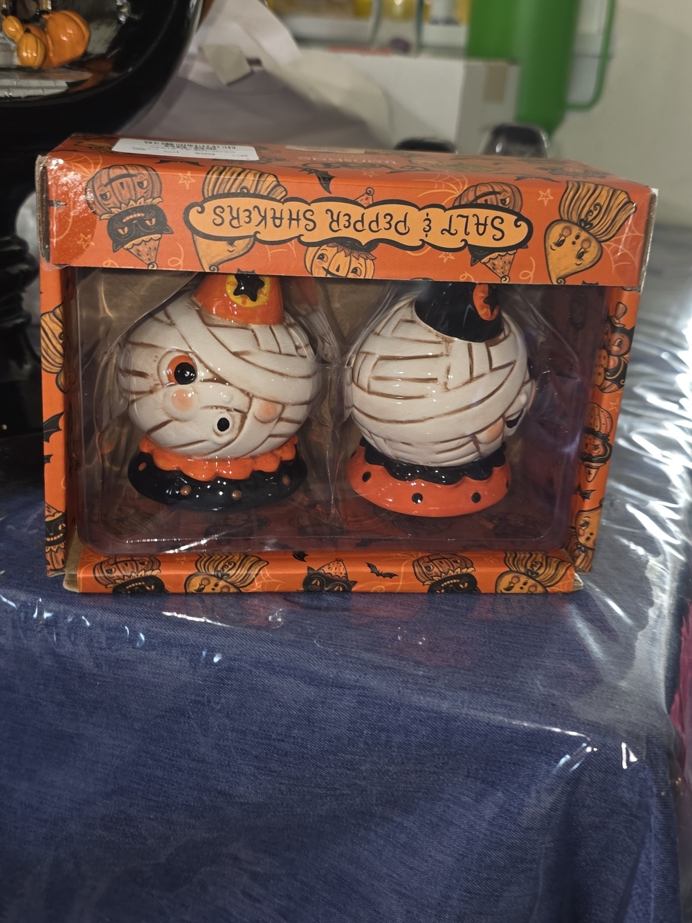 Halloween Mummy Salt & Pepper Shaker Set - Orange & Black